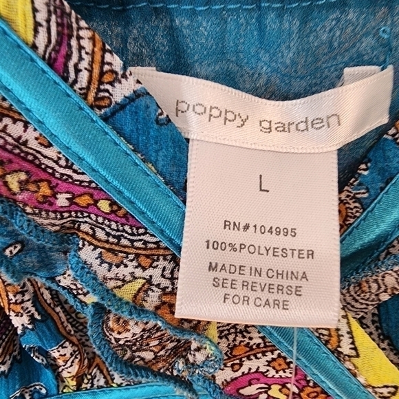 Poppy Garden sleeveless lightweight dress bright paisley colors accented w/ blue - Picture 5 of 8